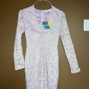 Misguided Lavender Lace Long Sleeve Bodycon Dress New
